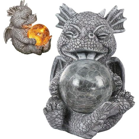 Drachen-Gartendekoration für den Außenbereich, lustige Drachenfiguren mit Solarlicht, Harzskulptur-Gartenfigur als Gartendekoration für Balkon, Terrasse, Hof, Rasenzaun, Geschenkidee für Männer und (1/5)