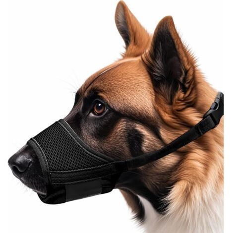 Museliere pour Chiens, Muselière en Nylon Réglable, Souple Boucle Maille Tissu, Respirante, empêche de Manger, de Mordre et de AboieMent, Noir XL (1/5)
