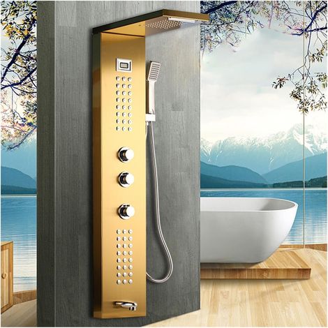 Ensemble de douche mitigeur thermostatique intelli Panneau de douche à affichage numérique de la température , Jets du système de massage corporel , Colonne de douche serviette Salle de bains Bain Dou (1/5)