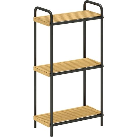 Freestanding 3-Tier Bamboo Storage Shelf for Bathroom, Kitchen, or Living Room - Narrow Shelving Unit with Slatted Design, 41.5x21.5x77.5 cm, Natural and Black