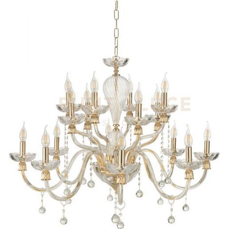 LAMPADARIO ROXANNE 16 LUCI ATTACCO E14 D.96CM ORO E TRASPARENTE