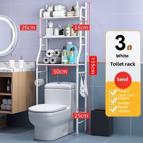 Étagère de rangement de sol blanche à 3 niveaux pour toilettes, rangement multifonctionnel pour WC, sans perçage, organisateur de salle de bain (1/5)