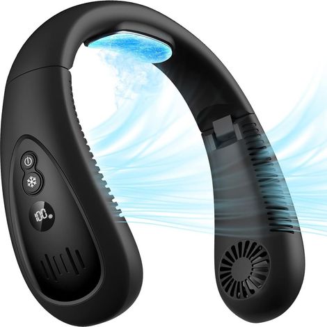 Ventilateur De Cou Portable Sans Pales, Refroidissement 360°, Batterie 5000 Mah USB-C, Mini Climatiseur Pliable Pour Bureau Et Extér (1/5)