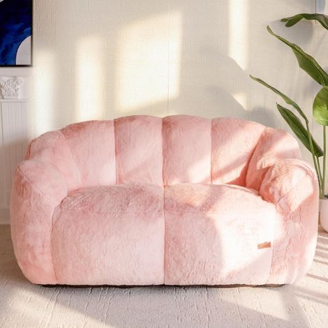 Sitzsack Sofa 2-Sitzer mit Memory-Foam, Kunstfell, blumenförmig, Rosa (1/5)