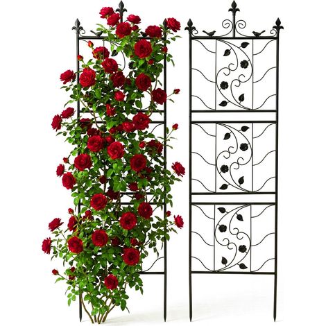 Relaxdays rejilla para enredaderas, 2 unidades, 172 x 50 cm, metal, soporte para plantas trepadoras y rosales, negro (1/5)
