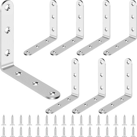 Lot de 8 Équerres de fixation en acier inoxydable, support d'Angle Droit en L à 90 Degrés pour Relier ou Fixer des meubles, 80 x 80 mm, argent (1/5)