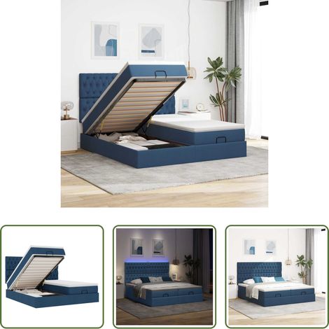 vidaXL Rangement sous le lit - Cadre de lit ottoman avec matelas bleu 180x200 cm tissu (1/5)