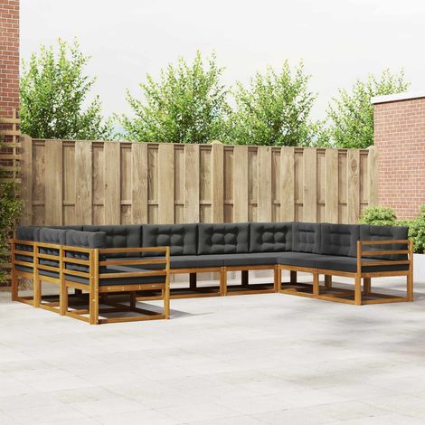 Outdoor-Sofagarnitur mit Kissen 9 pcs Natur und Anthrazit