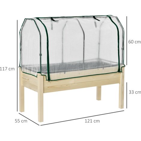 Jardinière surélevée avec couvercle en PE, en épicéa, pot d'extérieur surélevé avec 4 trous de drainage, pour fleurs et légumes, pour jardins et balcons, 121x55x117cm, grain de bois. (1/5)