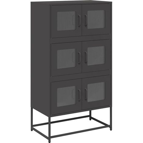 Buffet,Bahut,Meuble de Rangement haut noir 68x39x123 cm acier CFW72010 (1/5)