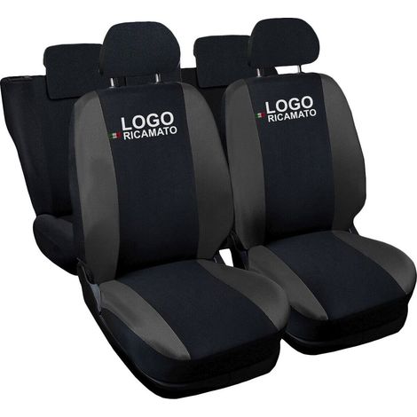 Lupex shop - Coprisedili Auto Compatibili per Q3, Made In Italy, anteriori e posteriori con copri poggiatesta incluso, tessuto poliestere, Nero - Grigio Scuro (1/4)