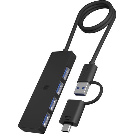 ICY BOX HUB USB 3.0 (4 en 1) con 4 Puertos USB-A, Adaptador USB, Puerto USB-C y USB-A, Multipuerto USB, Ladron USB 3.0 Alta Velocidad, IB-HUB1424-C3
