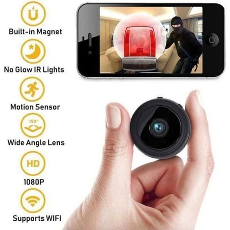 PT22550-Mini Camera Espion Enregistreur WiFi 1080p Magnetic Cam sans Fil Nanny Cachée et Vision Nocturne Interieur -Exterieur (1/4)