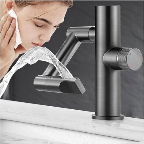 Robinet De Lavabo Orientable 720°, Moderne Robinet Salle De Bain Cascade Avec Affichage NuméRique Intelligent à LED, éNergie HydroéLectrique, Pivotant RéGlable En Hauteur, Corps En Laiton (1/5)