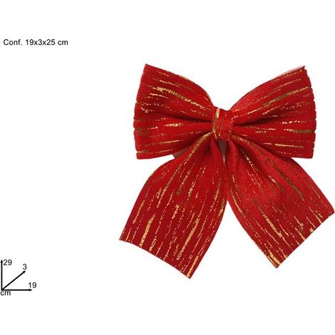 Fiocco Floccato Natalizio Natale Rosso con Strisce Oro 19 x 24 cm