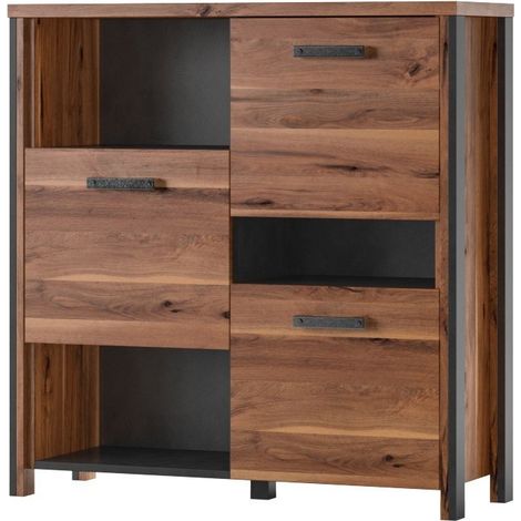 Credenza WINDSOR 110 cm - Rovere scuro e grigio antracite - 3 porte, 3 vani - 107 x 110.2 x 37.6 cm