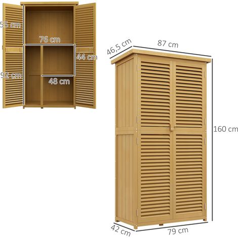 Commode de jardin résistante aux intempéries, 2 portes verrouillables, en pin, 87 cm (L) x 46,5 cm (l) x 160 cm (H), jaune clair (1/5)
