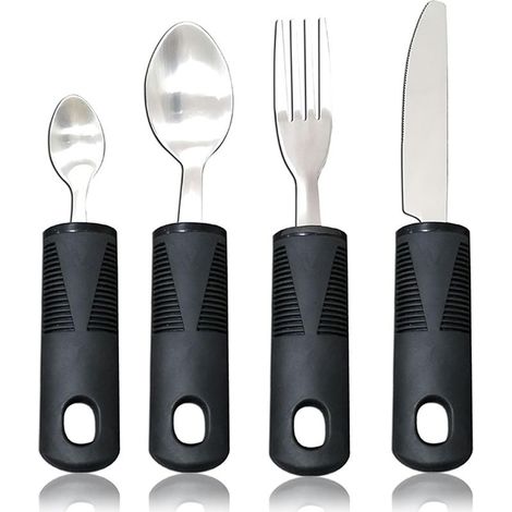 4 Pièces Cuillère Couvert Parkinson Easy Grip Set Couverts de Table Aides Couvert avec Prise en Main Large et Antidérapante pour les Personnes âgées, Handicapées, Parkinson (1/5)