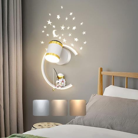 Wandleuchte mit 12-W-LED-Spot, dimmbare moderne Nachttischlampe, Wandleuchte mit Astronautenmotiv für den Innenbereich, Nachttischlampe für Kinderzimmer, Nachtlicht für Jungen-/Mädchenwohnzimmer (B)