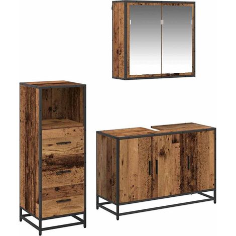 Juego de muebles de baño con cajón 3 pcs Madera envejecida vidaXL