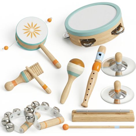 Instruments de Musique pour Enfants, Jouets Musicaux en Bois d'Inspiration avec Tambourin et Maracas pour Enfants 3+ Ans (1/5)
