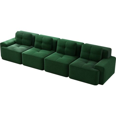 Canapé sans structure pour salon, canapé modulable 4 places confortable, canapé rembourré à assise profonde en velours côtelé façon nuage, sans montage, design antidérapant, vert