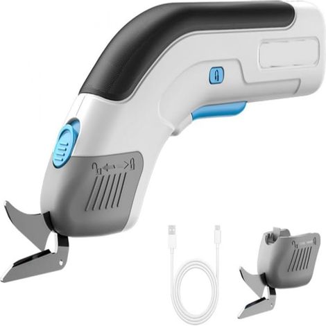 1 paire de ciseaux électriques - Ciseaux à tissu - Ciseaux électriques à batterie Li-ion - Ciseaux de coupe électriques rechargeables par USB - Blanc - Plastique - Autonomie de 40 min - 2 lames (forme (1/5)