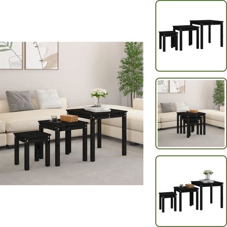 The Living Store Mesas apilables 3 piezas madera maciza de pino negro - Mesas de pino