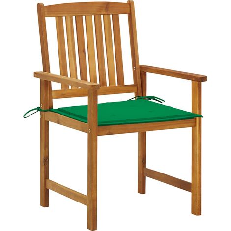 Lot de 4 Chaises de Jardin en Bois d'Acacia Massif avec Coussins Verts pour Extérieur (1/5)