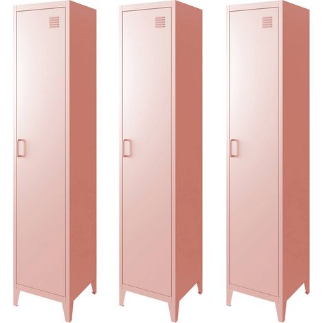 Armoire chambre en métal rose. 4 espaces de rangement. L 180 x l 38 x H 38cm (1/5)