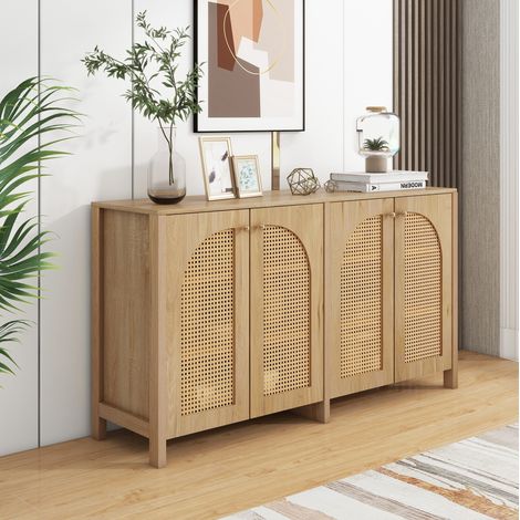 Sideboard MDF Natur mit 4 Kunst-Rattantüren, Metallgriffen, 4 Fächern und verstellbaren Einlegeböden (1/5)