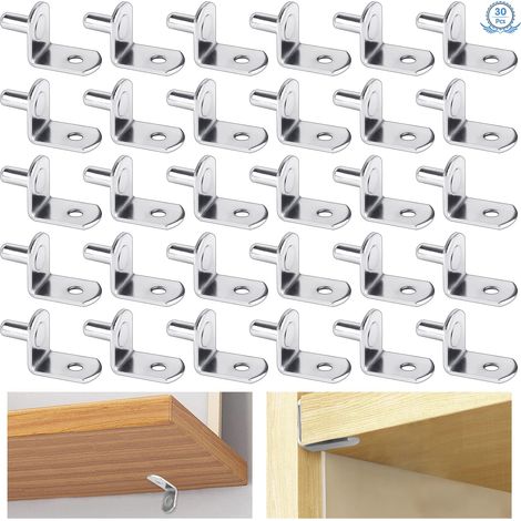 Chevilles Supports d'Étagère 30 Pièces 5mm en Métal Nickelé Forme L avec Trou,pour Meubles,Armoires et Bibliothèques (1/5)