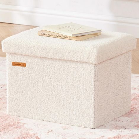 Tabouret avec espace de rangement - Petit tabouret pliable - Boîte de rangement - Charge maximale : 130 kg - Repose-pieds pour salon, chambre à coucher, couloir - 42 x 31 x 31 cm - Polaire (1/5)