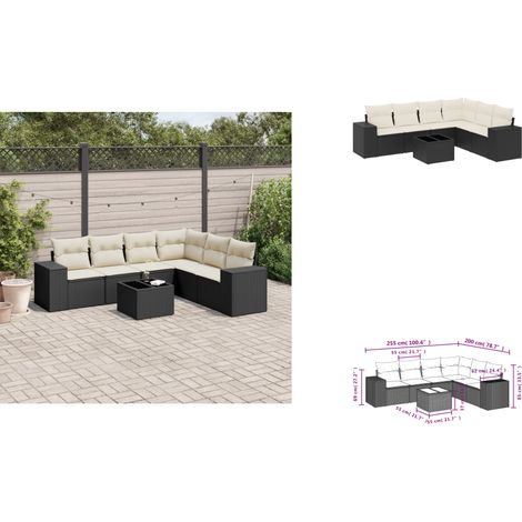 7-tlg. Garten-Sofagarnitur mit Kissen Schwarz Poly Rattan - Gartenmöbel - PE-Rattan Möbel - Outdoor Set - Esstisch - Lounge Set (1/3)