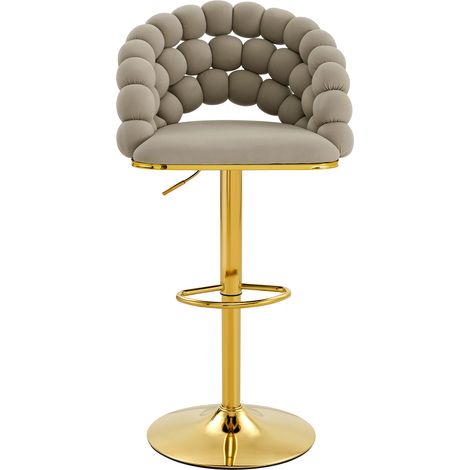 ELVMI Lot de 2 Tabourets de Bar à Dossier Chaîne de Perles, Hauteur Réglable, Métal Doré, Velours, Gris (1/5)