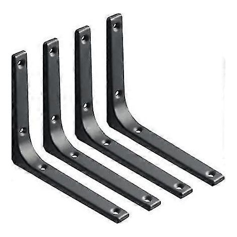 Lot de 2 supports d'étagère muraux en acier inoxydable, équerre de support robuste en forme de L, noir. (1/4)