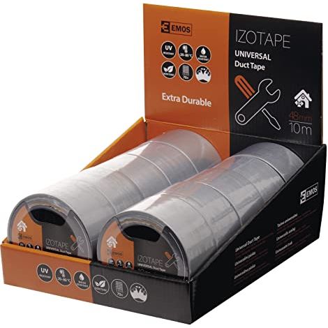 EMOS Nastro adesivo universale DUCT TAPE, 10 pezzi, colore argento, resistente alle intemperie e impermeabile, resistente nastro di riparazione per sigillare, legare e riparare (1/4)