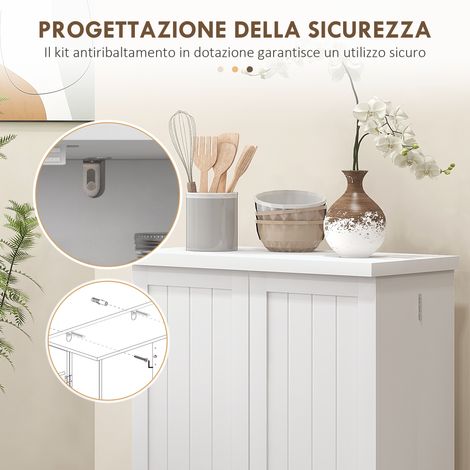 Armoire de cuisine blanche 60x30x104 cm en MDF, 5 tablettes centrales et 2 étagères latérales ajustables sur 6 hauteurs (1/5)
