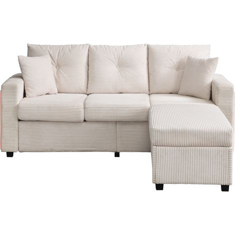 3-Sitzer-Ecksofa mit abnehmbarem Hocker und LED, beige Rippenstoff MODENUIT (1/5)