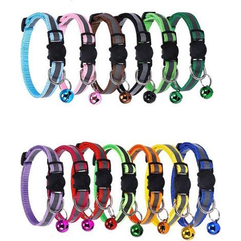 Quick-release cat collars, reflective cat collars with bells and safety release, adjustable from 8 to 12 inches to fit all domestic cats (12-pack) (1/5)