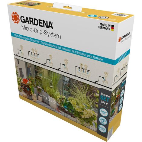 GARDENA Kit d'initiation pour terrasse jusqu'à 30 pots. Arrosage goutte-à-goutte. Micro-Drip System. (13400-20)