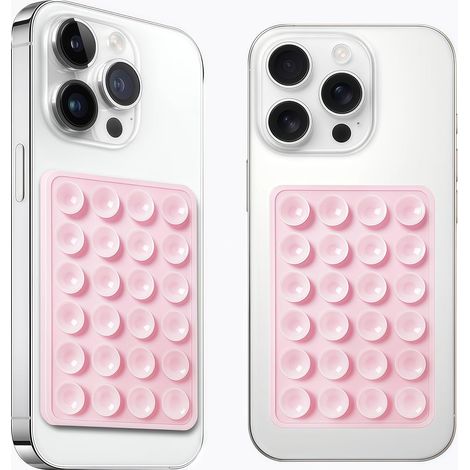 Lot de 2 Supports de téléphone à Ventouse en Silicone, Support de téléphone adhésif en Silicone, antidérapant pour téléphone Portable, Support Solide pour Selfies et vidéos (Rose Clair) (1/5)