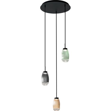 Suspension LED 3 lumières en verre et métal Ekos 3 (1/2)