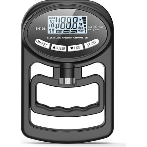Dynamomètre manuel 265 lbs / 120 kg - Testeur de force de préhension électronique, noir
