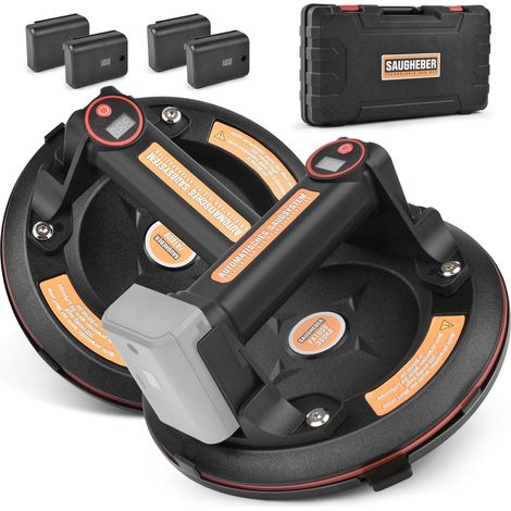 2x Ventouse électrique de 8 Pouces (Incluant 4 Batteries et 1 Chargeur de Batterie) Double Lève-vitre avec une Capacité de Charge de 300 kg, Support D'aspiration à Vide Incluant une Boîte à Outils (1/4)