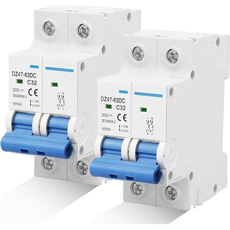 2-teiliger DC-PV-Trennschalter, 500 V 32 A 2-poliger Solar-Leistungsschalter, automatischer Sicherheitsschalter für Photovoltaikanlagen, Schutzschalter