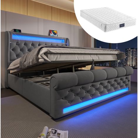 Letto matrimoniale contenitore LED velluto 160x200 DESVIAE (1/5)