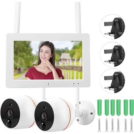 Écran LCD sans fil WiFi moniteur 4 canaux quad DVR sécurité avec 2 caméras CCTV 110-240V (prise UK) (1/5)