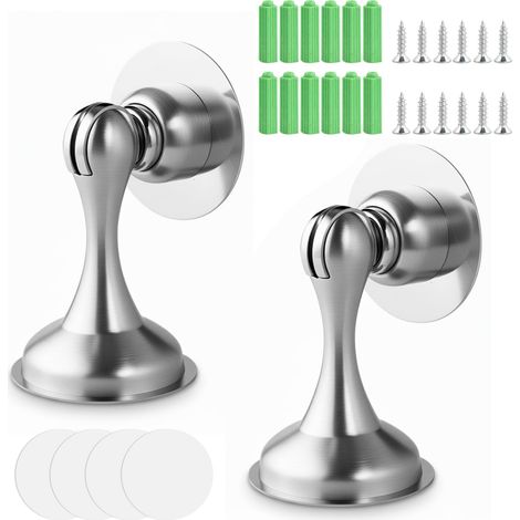 Lot de 2 Butées de Porte Magnétiques pour montage mural et au sol, Butee de Porte Stop Porte en Acier Inoxydable pour bas de porte, avec bandes adhésives/vis caché, pour maison, bureau, terrasse (1/5)