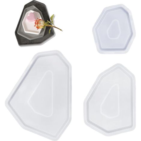 Lot de 3 Moules en Silicone Polygonal – Moule pour Résine, Béton et Plâtre – Plateau, Dessous de Verre, Vide-Poche, Bougeoir – Flexible, Antiadhésif et Facile à Nettoyer (1/5)